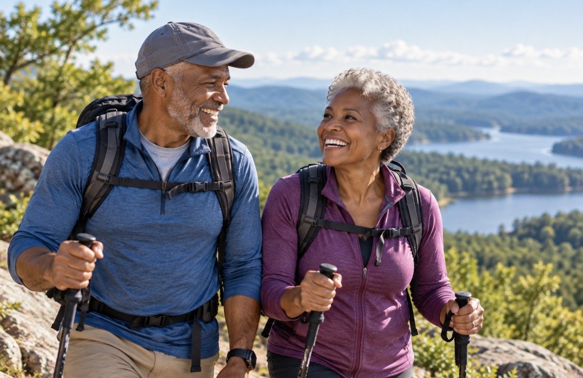 Couple enjoying an active retirement outdoors